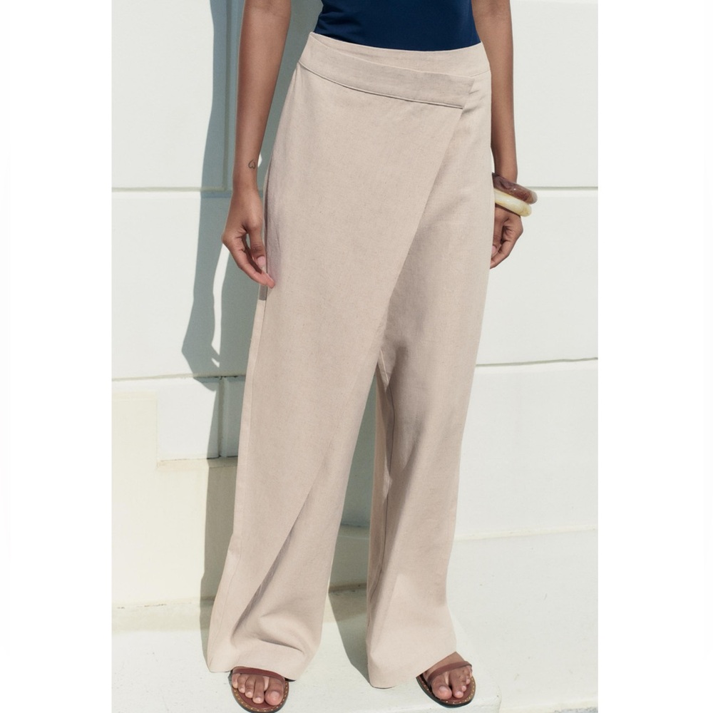 Zara LINEN BLEND PAREO PANTS - Picture 10 of 12